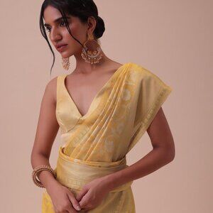 Honey Yellow Handloom Chanderi Kora Silk Saree (Size 6)